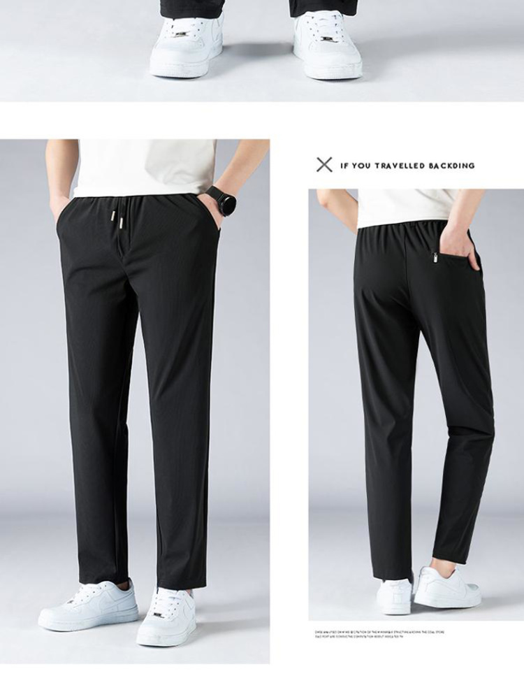 GrogeousBen 2024 men's ice silk pants Summer light casual stretch lightweight lycra pants stretch straight leg pants for men