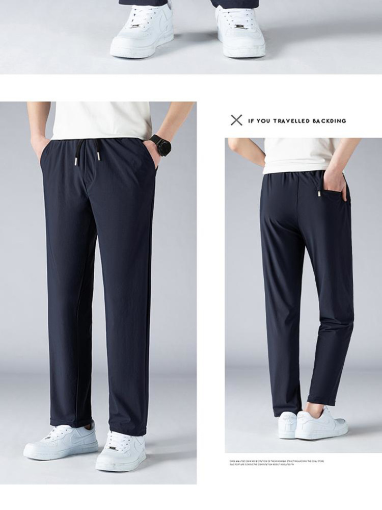 GrogeousBen 2024 men's ice silk pants Summer light casual stretch lightweight lycra pants stretch straight leg pants for men
