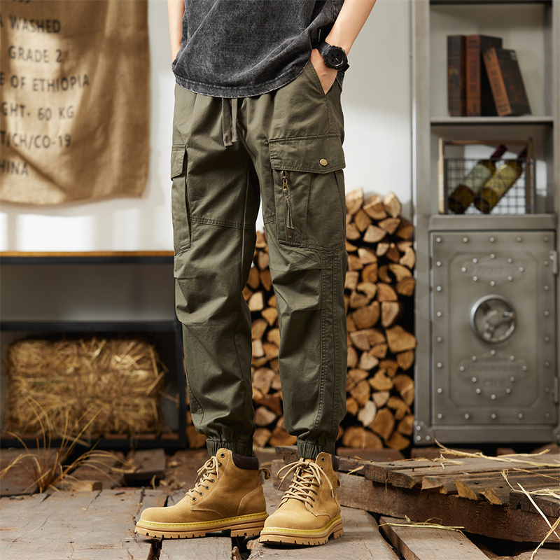 GorgeousBen Men's Best Quality Casual Pant Men's Multi Pocket Overalls Custom High Quality Drawstring Pants Straight Casual Trousers