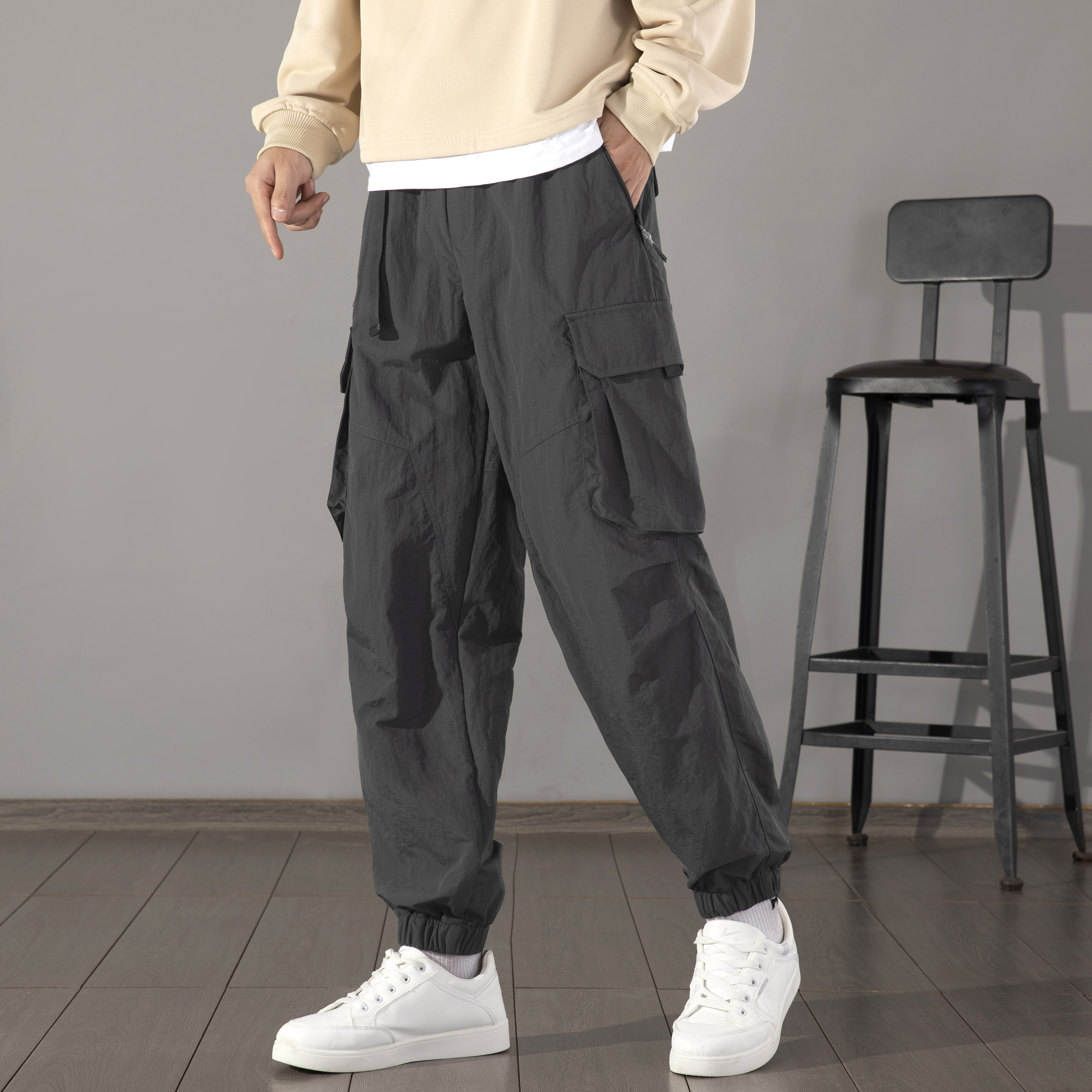 GorgeousBen Men's Fall Fashion Cargo Pants Mens Patchwork Solid Color Slim Harem Trousers For Men Casual Pants.