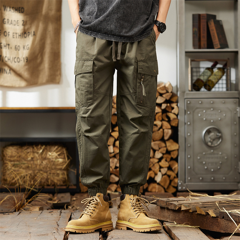 GorgeousBen Men's Best Quality Casual Pant Men's Multi Pocket Overalls Custom High Quality Drawstring Pants Straight Casual Trousers
