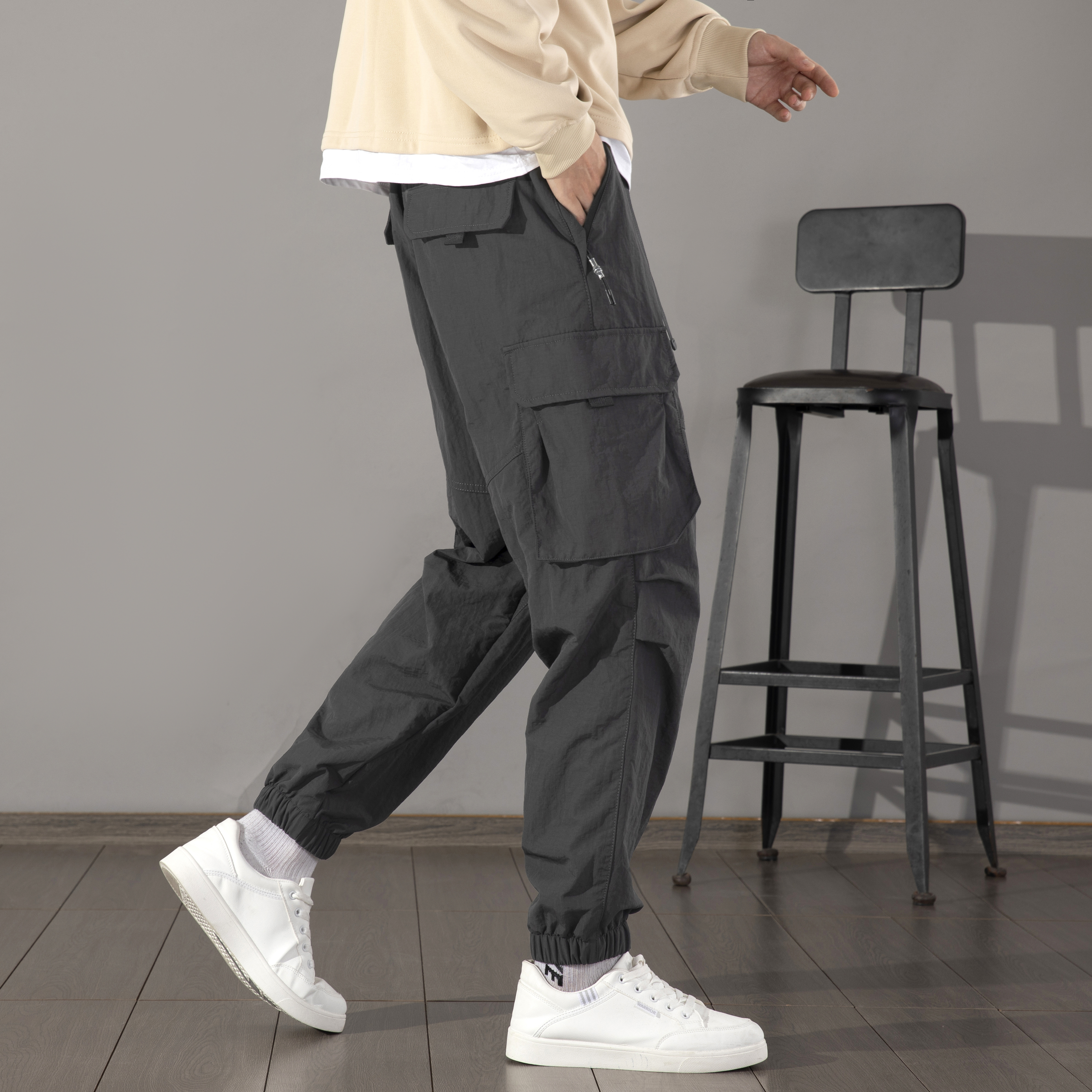 GorgeousBen Men's Fall Fashion Cargo Pants Mens Patchwork Solid Color Slim Harem Trousers For Men Casual Pants.
