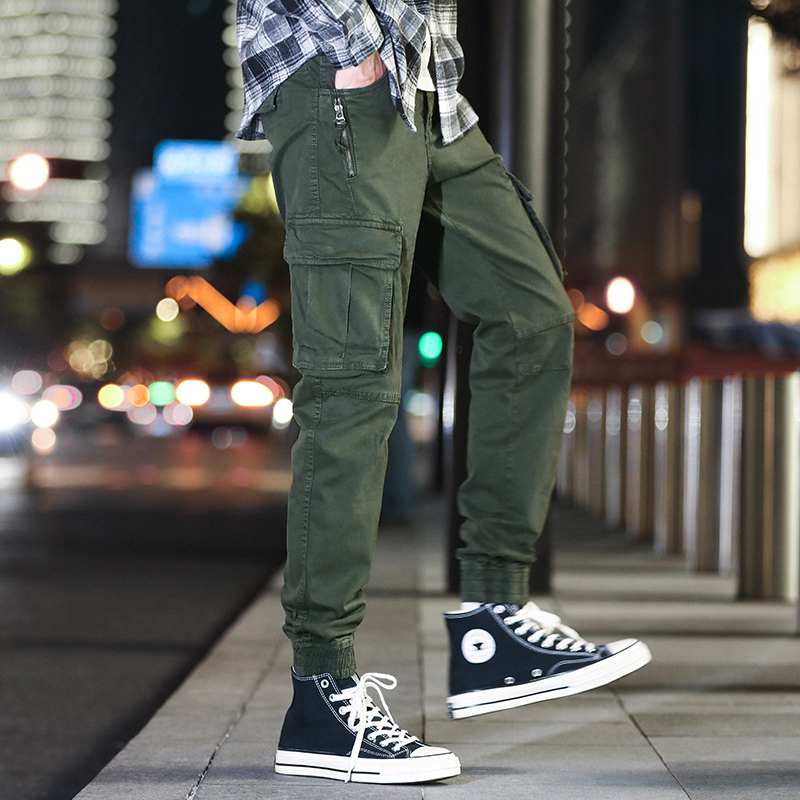 GorgeousBen  Men's Permeable cool fabric casual pants men's American trend three-dimensional cut loose bunched feet pants