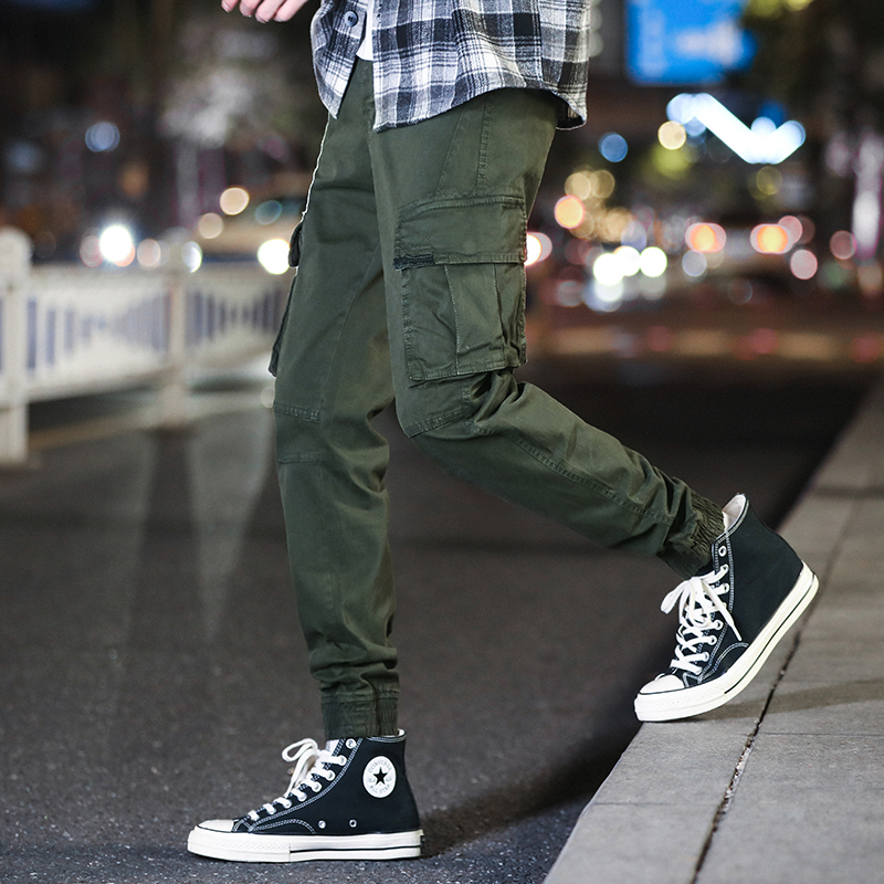 GorgeousBen  Men's Permeable cool fabric casual pants men's American trend three-dimensional cut loose bunched feet pants