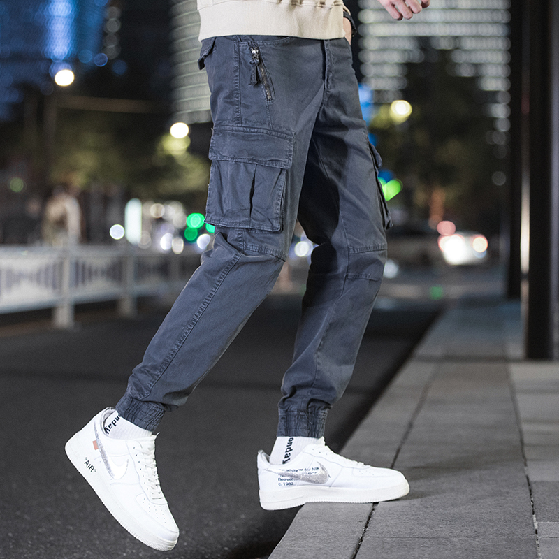 GorgeousBen  Men's Permeable cool fabric casual pants men's American trend three-dimensional cut loose bunched feet pants