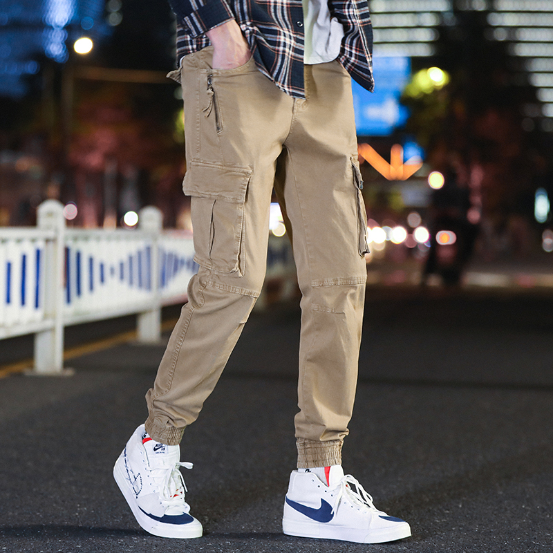 GorgeousBen  Men's Permeable cool fabric casual pants men's American trend three-dimensional cut loose bunched feet pants