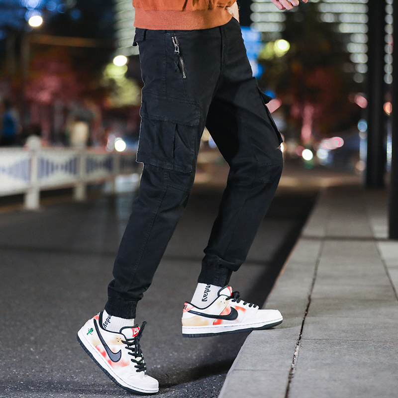 GorgeousBen  Men's Permeable cool fabric casual pants men's American trend three-dimensional cut loose bunched feet pants