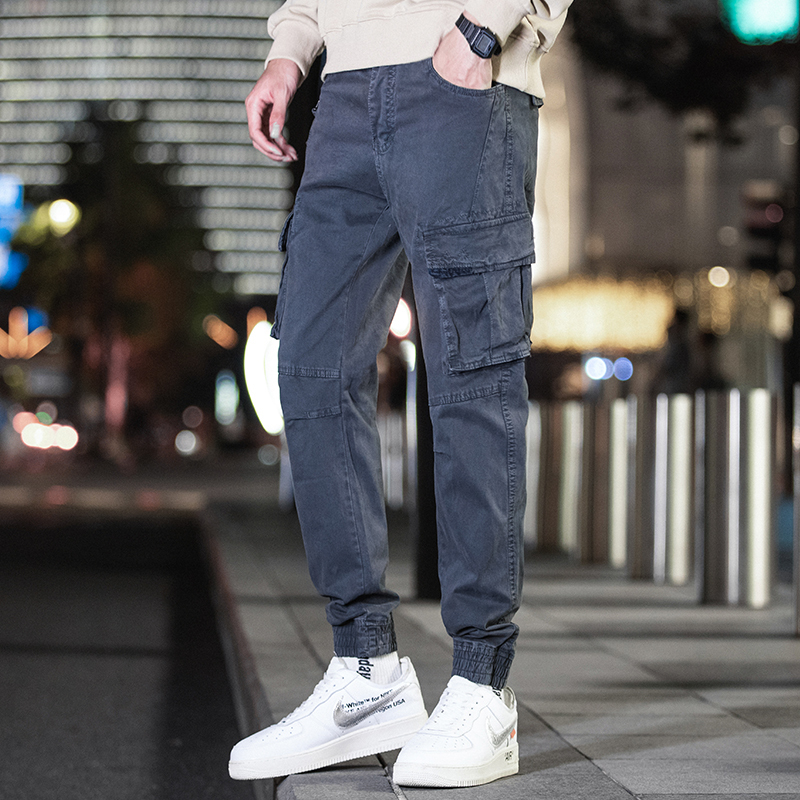 GorgeousBen  Men's Permeable cool fabric casual pants men's American trend three-dimensional cut loose bunched feet pants