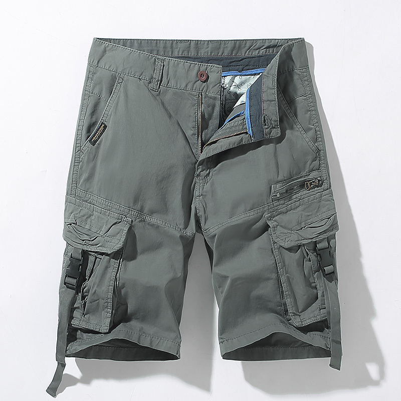GorgeousBen  Men's Street retro city boy functional overalls shorts men's solid color multi-pocket five-point casual pants for men
