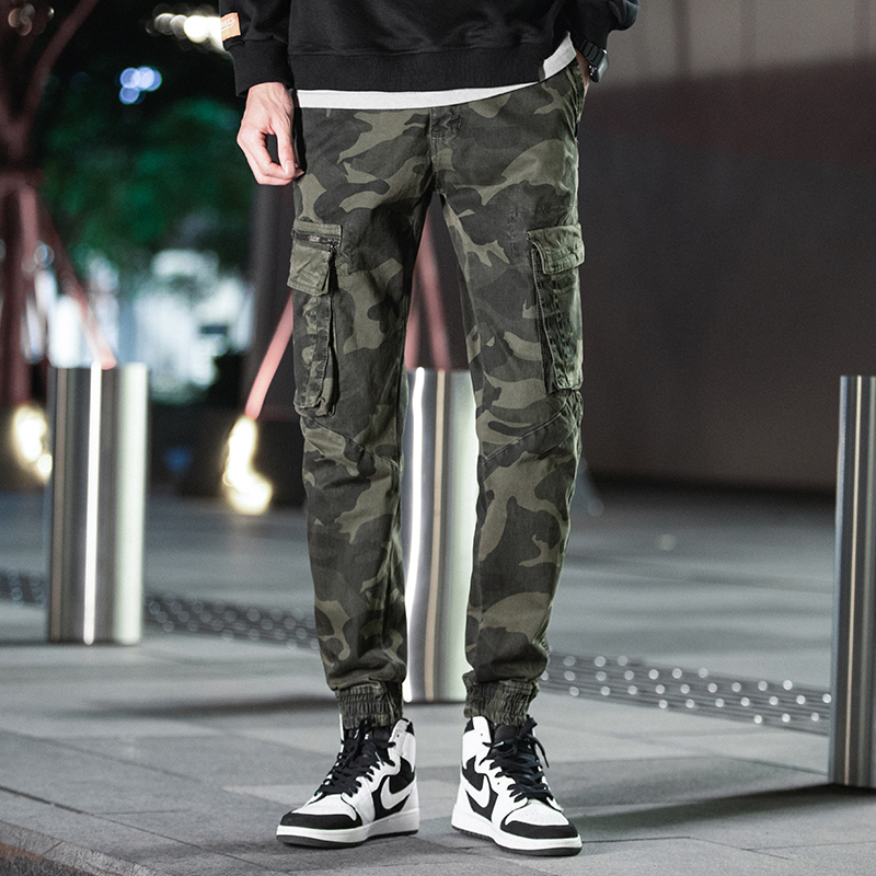 GorgeousBen  Men's casual style mens outdoor 100% cotton jogger pants men casual camouflage print pants