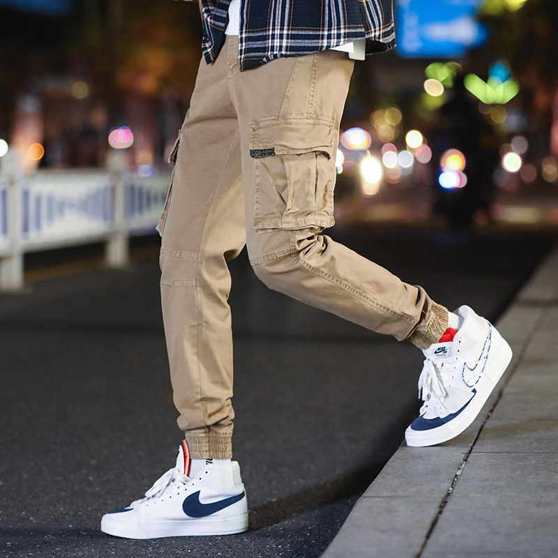 GorgeousBen  Men's Permeable cool fabric casual pants men's American trend three-dimensional cut loose bunched feet pants