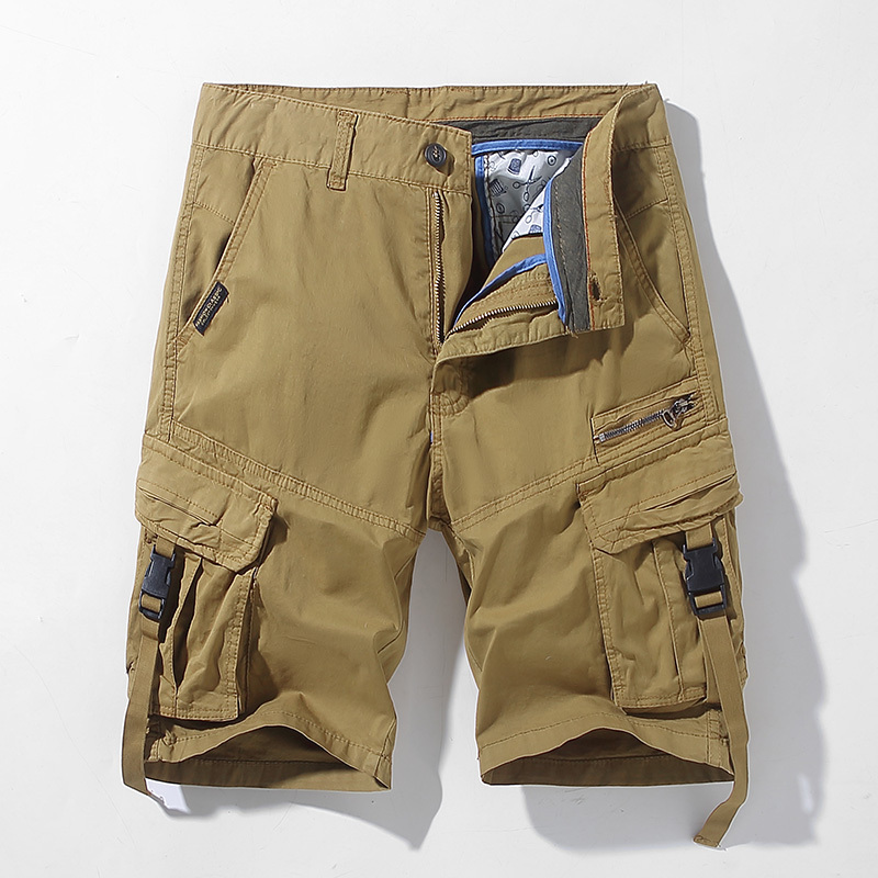 GorgeousBen  Men's Street retro city boy functional overalls shorts men's solid color multi-pocket five-point casual pants for men