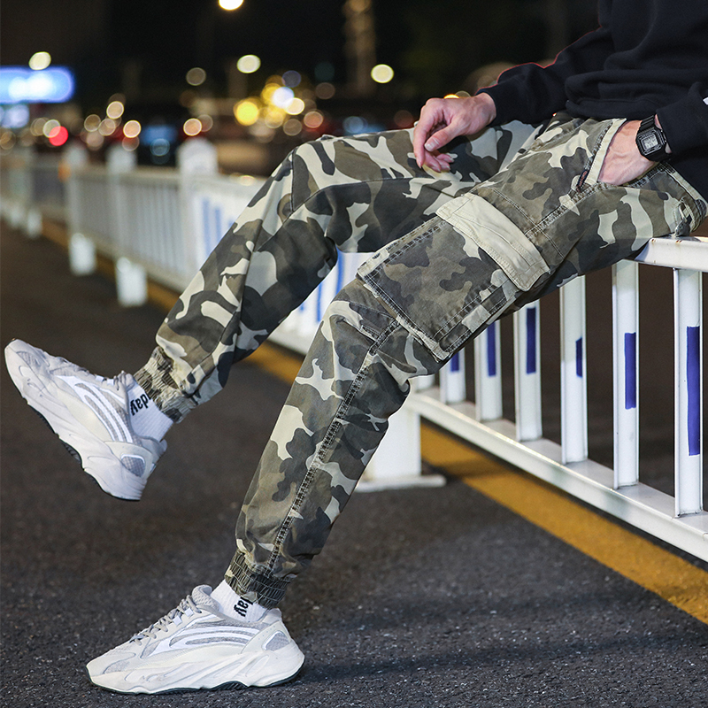 GorgeousBen  Men's casual style mens outdoor 100% cotton jogger pants men casual camouflage print pants