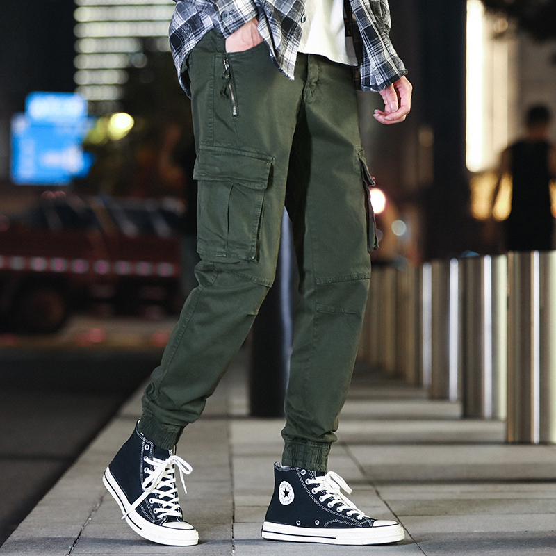 GorgeousBen  Men's Permeable cool fabric casual pants men's American trend three-dimensional cut loose bunched feet pants