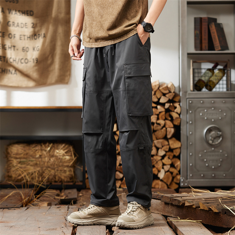 GorgeousBen Men's Streetwear Zipper Leg Skinny Work Joggers Casual Trousers Multi Pockets Cotton Cargo Pants