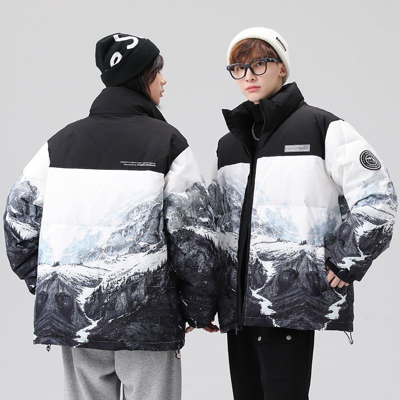 GorgeousBen custom winter all over cover full printed padded bubble down puffer jacket for men.