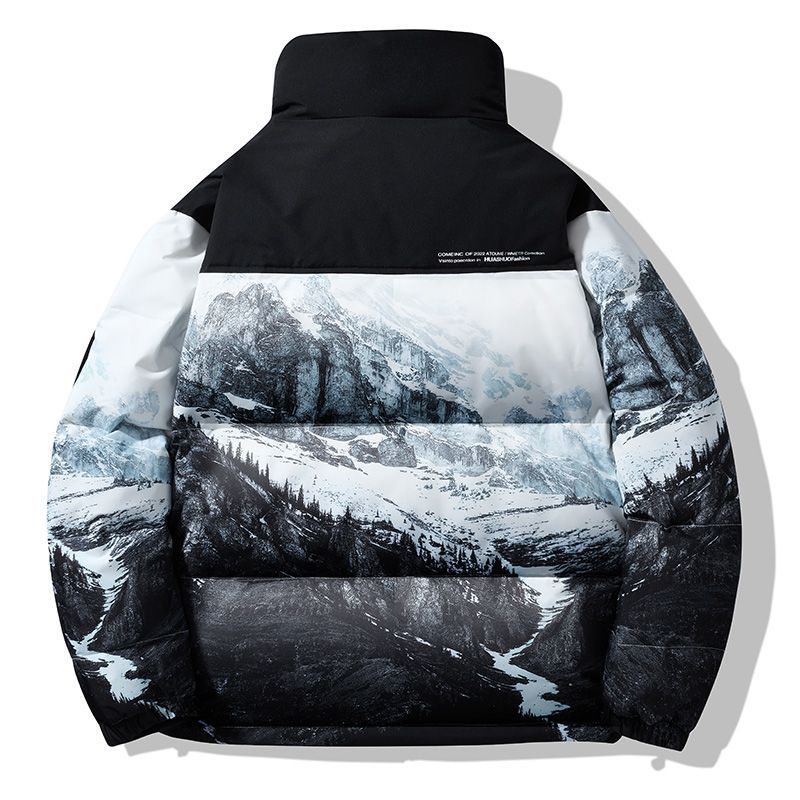GorgeousBen custom winter all over cover full printed padded bubble down puffer jacket for men.