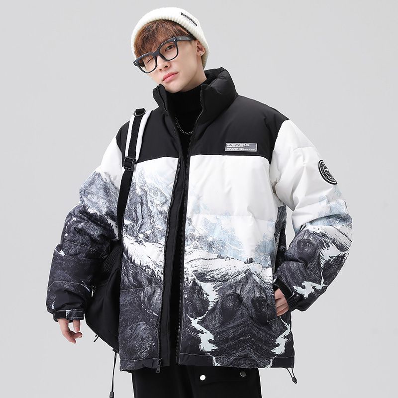 GorgeousBen custom winter all over cover full printed padded bubble down puffer jacket for men.