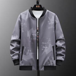 GorgeousBen 2024Men's Fashion Business Casual Printed Stand up Collar Loose Jacket.