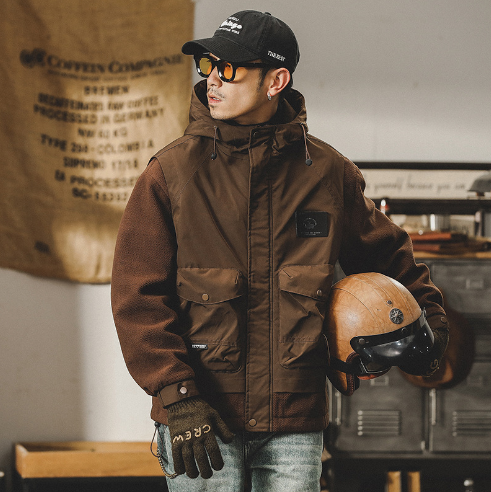 GorgeousBen cargo cotton-padded jacket men 2024 new loose fashion brand cotton-padded jacket men with fleece thickened winter lamb coat.