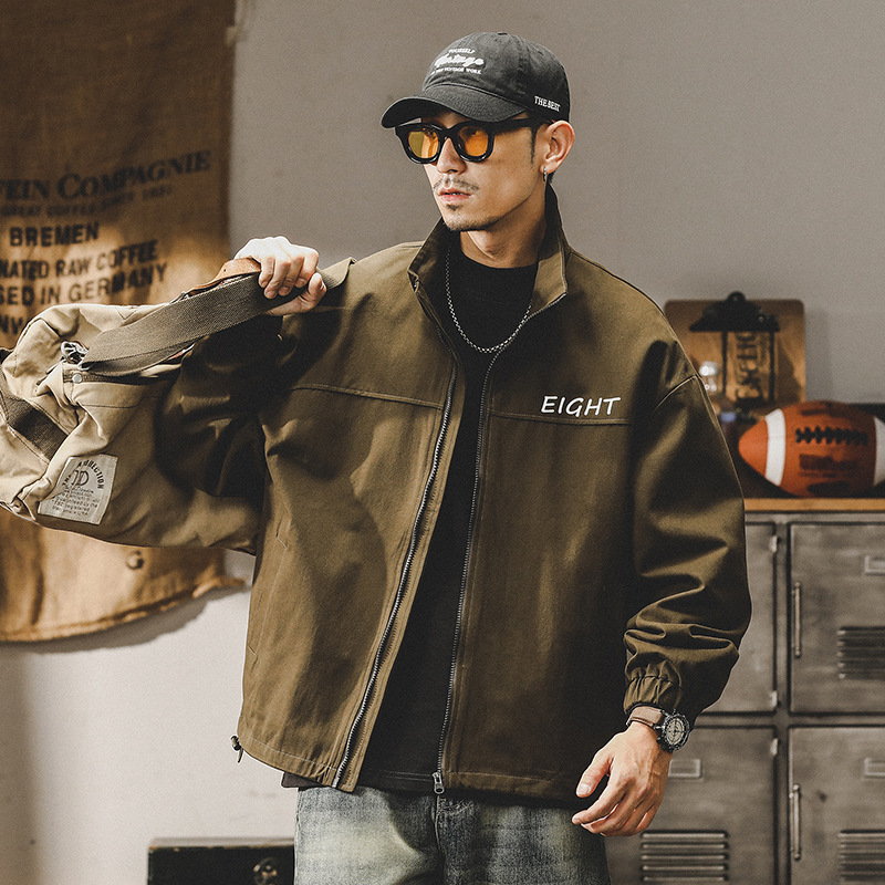 GrogeousBen  Men's American retro trendy military green workwear jacket men's autumn and winter handsome fashion casual clothing