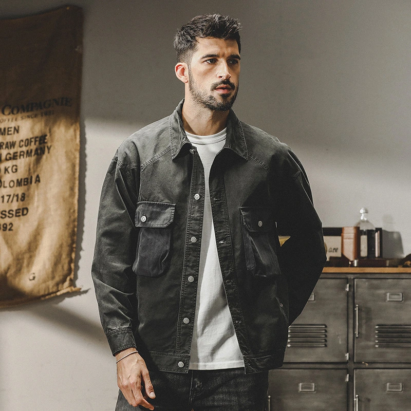 GrogeousBen  Men's American retro workwear jacket for men, autumn and winter 2023 new loose trendy heavy washed old hunting jacket.