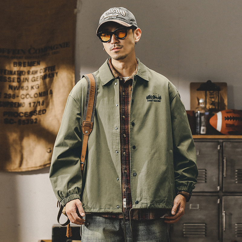 GrogeousBen  Men's American style trendy mountain print pilot jacket men's autumn and winter casual collar coach jacket
