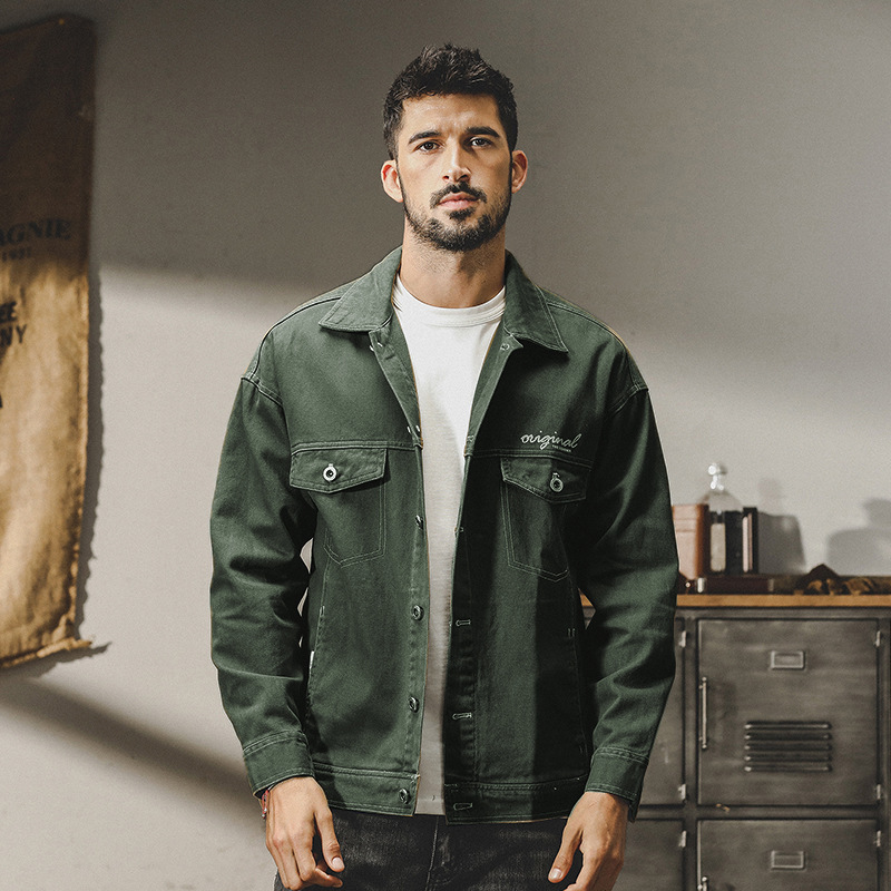 GrogeousBen  Men's American heavy retro workwear jacket men's autumn and winter loose trend casual handsome denim coat outerwear.