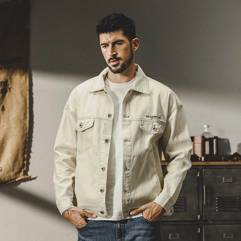 GrogeousBen  Men's American heavy retro workwear jacket men's autumn and winter loose trend casual handsome denim coat outerwear.