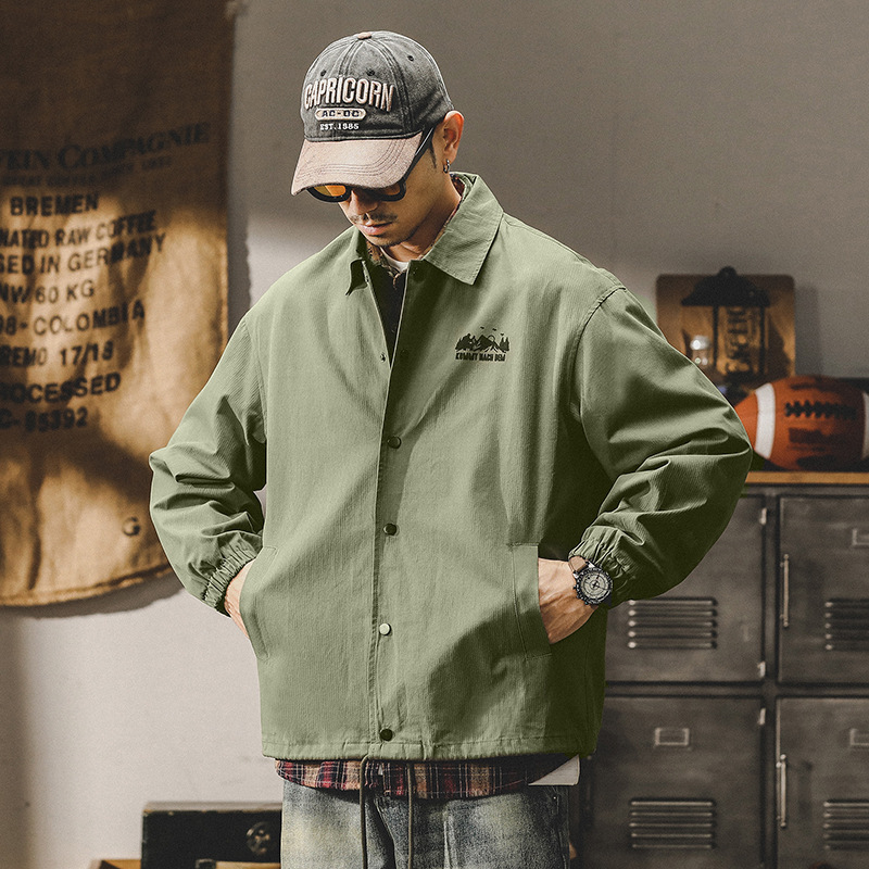 GrogeousBen  Men's American style trendy mountain print pilot jacket men's autumn and winter casual collar coach jacket