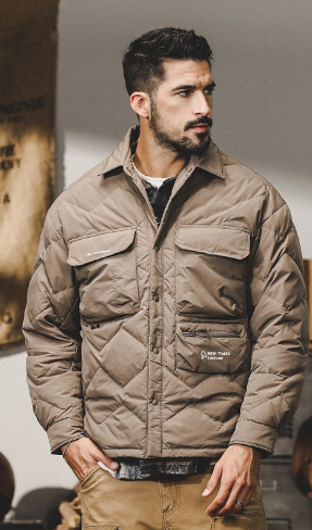 GrogeousBen Light shirt collar down jacket for men winter loose trend cold warm down cargo jacket for men.