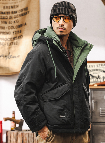 GrogeousBen Vintage tooling hooded down jacket for men winter thickened cold warm men white duck down coat autumn and winter.