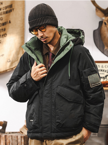 GrogeousBen Vintage tooling hooded down jacket for men winter thickened cold warm men white duck down coat autumn and winter.