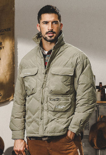 GrogeousBen Light shirt collar down jacket for men winter loose trend cold warm down cargo jacket for men.