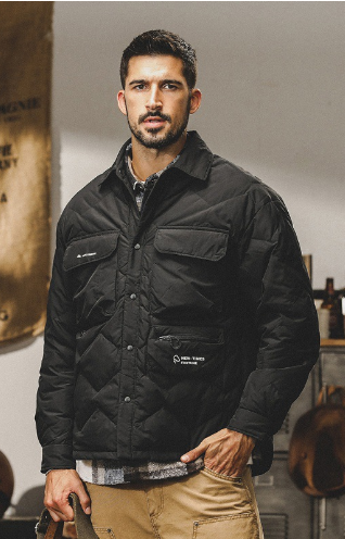 GrogeousBen Light shirt collar down jacket for men winter loose trend cold warm down cargo jacket for men.