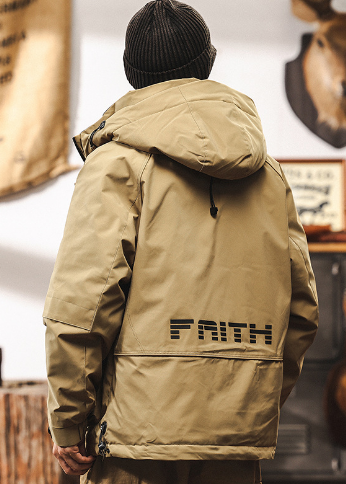 GrogeousBen Vintage mountain tie hooded work three anti-down jacket for men winter thickened thermal pie to overcome functional wind coat.