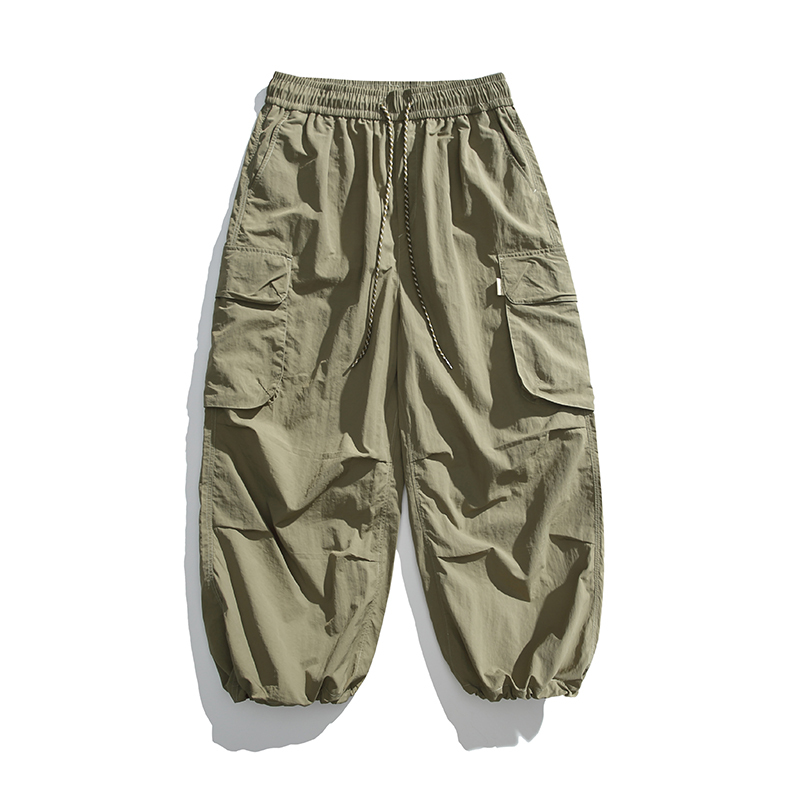 GrogeousBen  men Washed Cotton Cargo Pants Wide Leg Casual Pants 6 Pockets Combat Trousers.