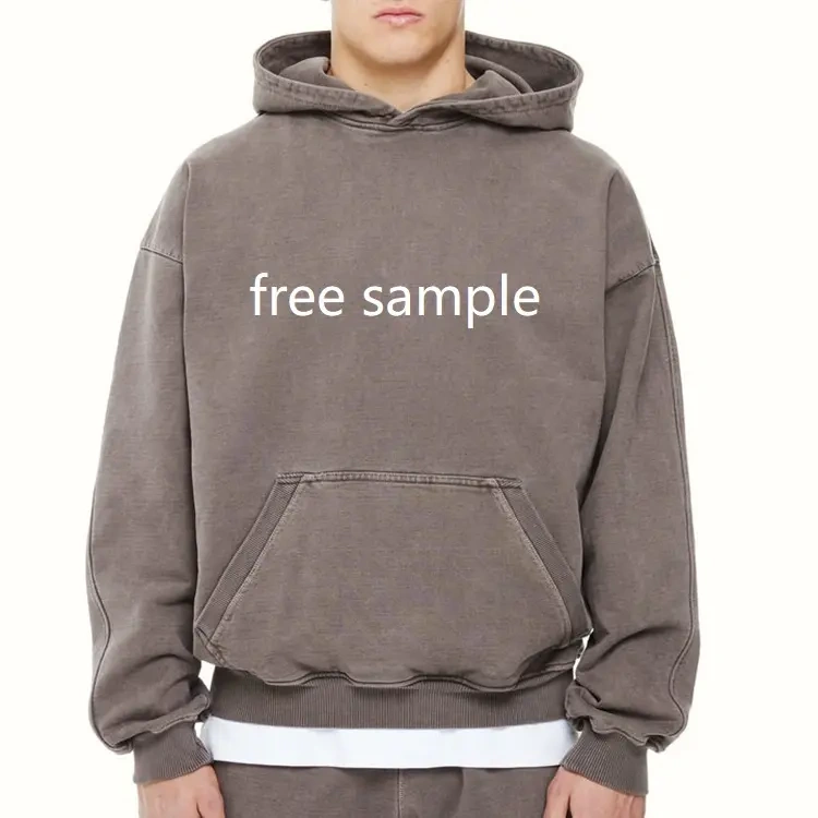 GrogeousBen hoodie men's 100% cotton Heavyweight streetwear oversized hoodie acid washed blank drop shoulder hoodie for men.