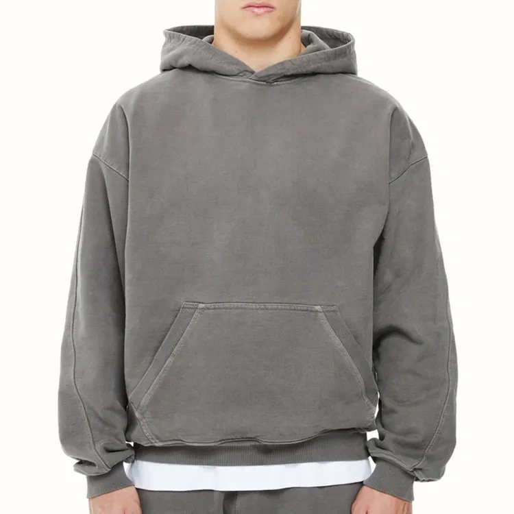 GrogeousBen hoodie men's 100% cotton Heavyweight streetwear oversized hoodie acid washed blank drop shoulder hoodie for men.