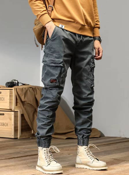 GorgeousBen Spring and autumn trendy Cargo pants for men, slim, leggings, ruffian and handsome trousers, American multi bag pants