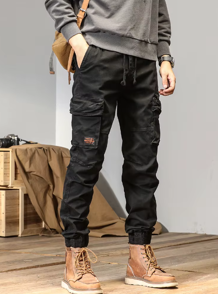 GorgeousBen Spring and autumn trendy Cargo pants for men, slim, leggings, ruffian and handsome trousers, American multi bag pants