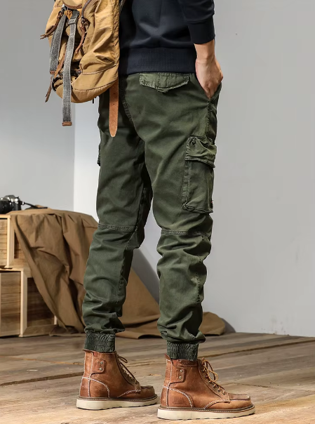 GorgeousBen Spring and autumn trendy Cargo pants for men, slim, leggings, ruffian and handsome trousers, American multi bag pants