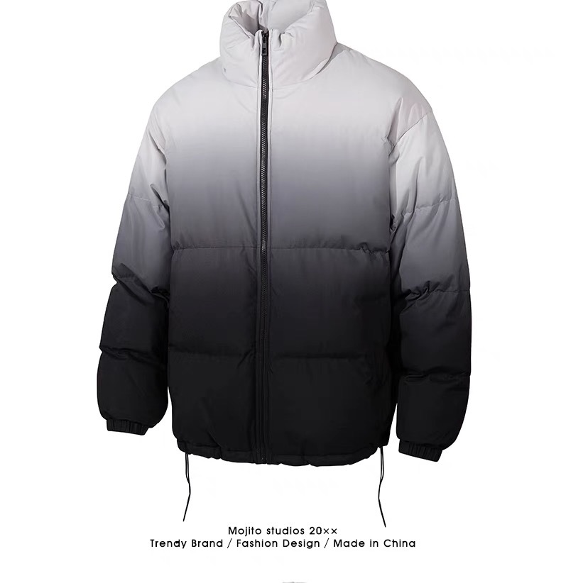 GrogeousBen Custom Loose Fit All Over Dip Dye Gradient Printed Men's Winter Puffer Down Jacket Warm Coats For Men.