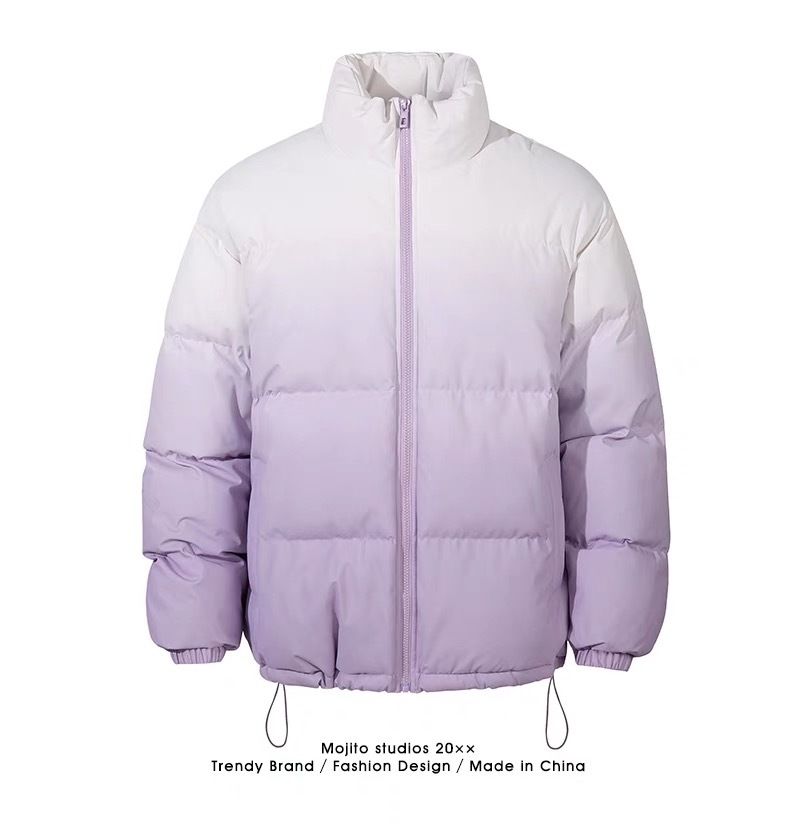 GrogeousBen Custom Loose Fit All Over Dip Dye Gradient Printed Men's Winter Puffer Down Jacket Warm Coats For Men.