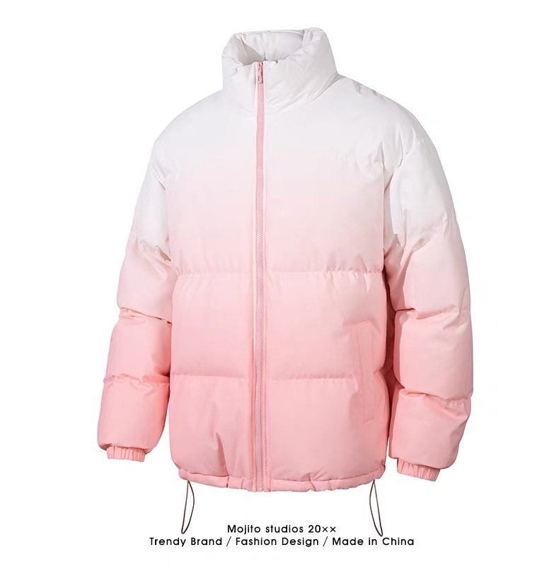 GrogeousBen Custom Loose Fit All Over Dip Dye Gradient Printed Men's Winter Puffer Down Jacket Warm Coats For Men.