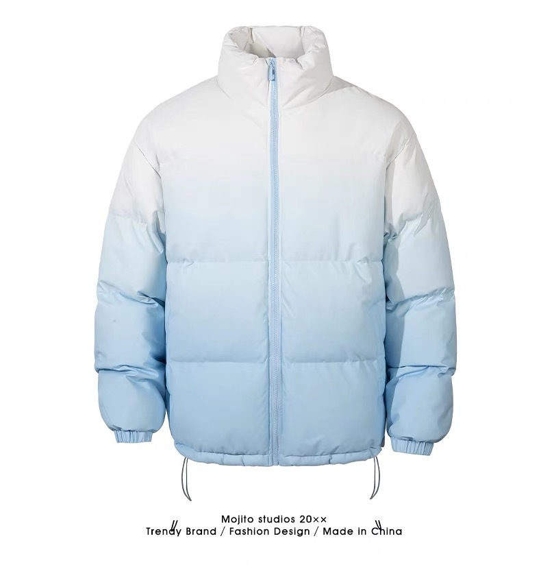 GrogeousBen Custom Loose Fit All Over Dip Dye Gradient Printed Men's Winter Puffer Down Jacket Warm Coats For Men.