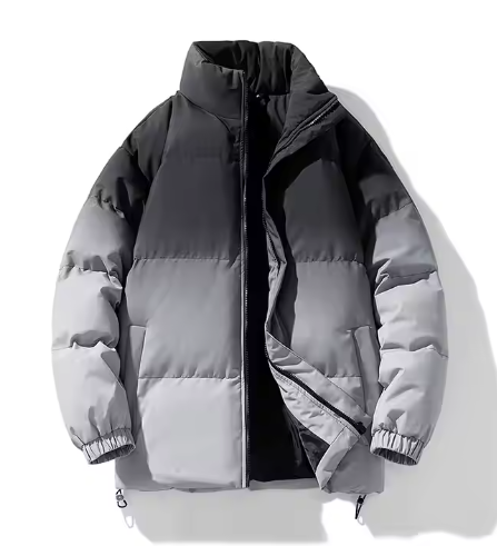 GrogeousBen New Men Jacket Zipper Gradient Custom Bubble Coats Outdoor Bread Sport Down Coat Custom Puffer Jacket For Men.