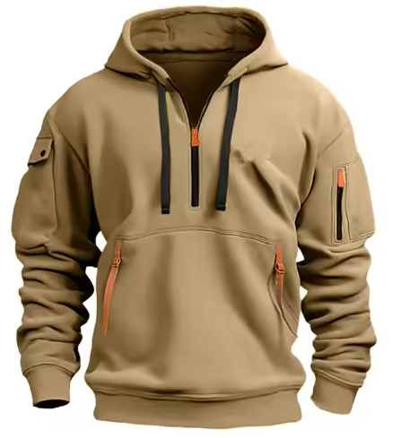 GrogeousBen Custom Casual Slightly Fit Sporty Arm Pocket Hoodie with Contrasting Zipper.
