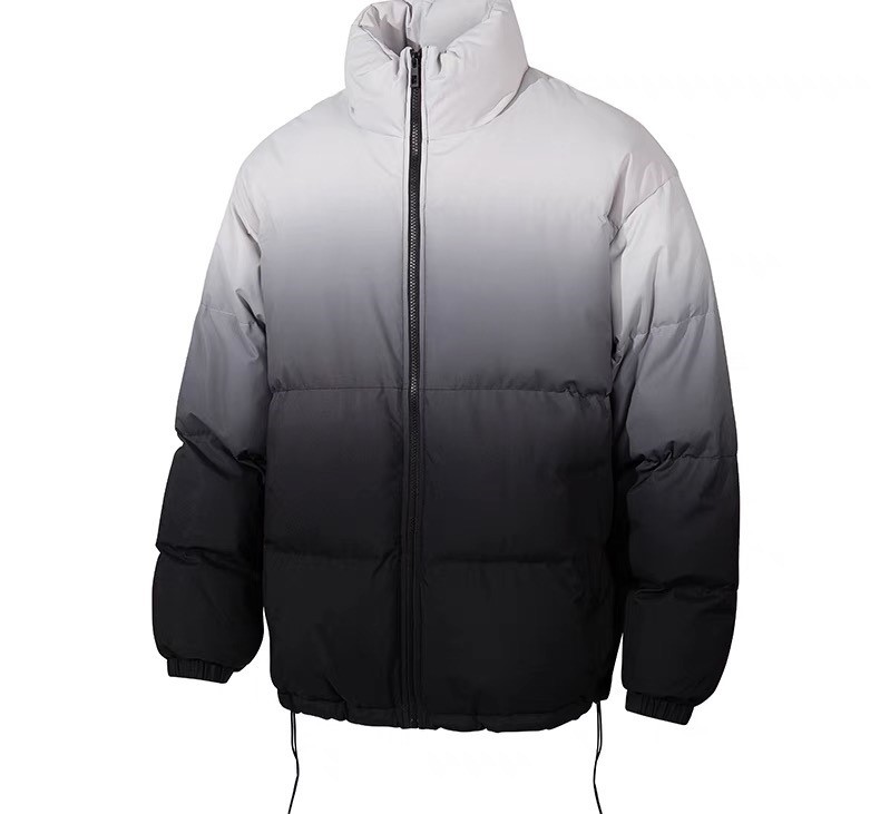 GrogeousBen Custom Loose Fit All Over Dip Dye Gradient Printed Men's Winter Puffer Down Jacket Warm Coats For Men.