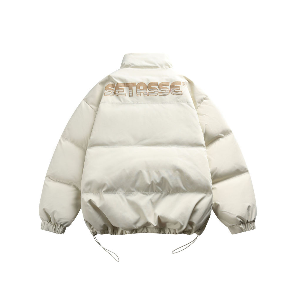 GrogeousBen 2025 Trendy Winter Collection 90 White Duck Down Stand Collar Short Down Jacket for Men Color Block Letter Print Casual.